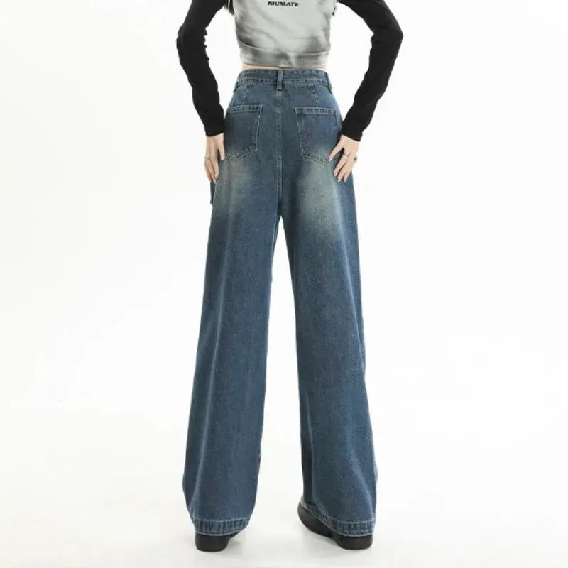 Punk Grunge Streetwear High Waist Wide Leg Jeans with Pockets