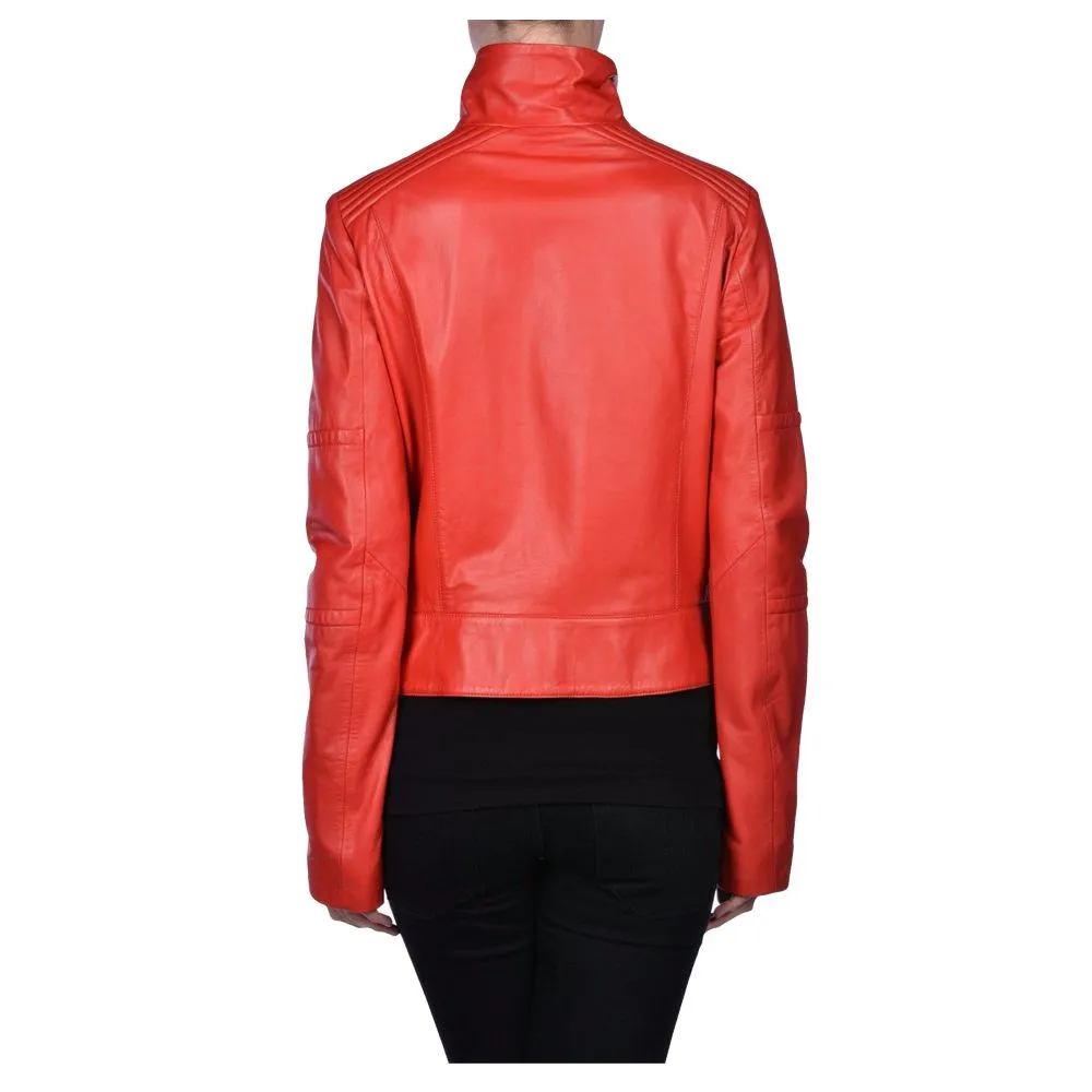 Red Slim Fit Leather Jacket Women