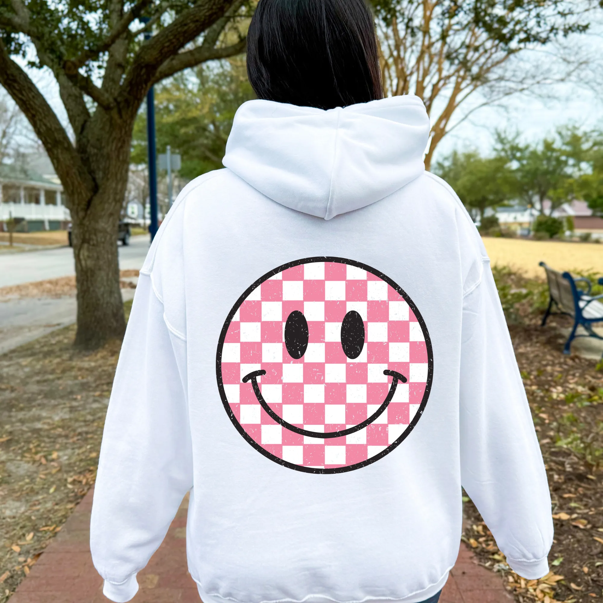 Retro Checkered Happy Face Hoodie