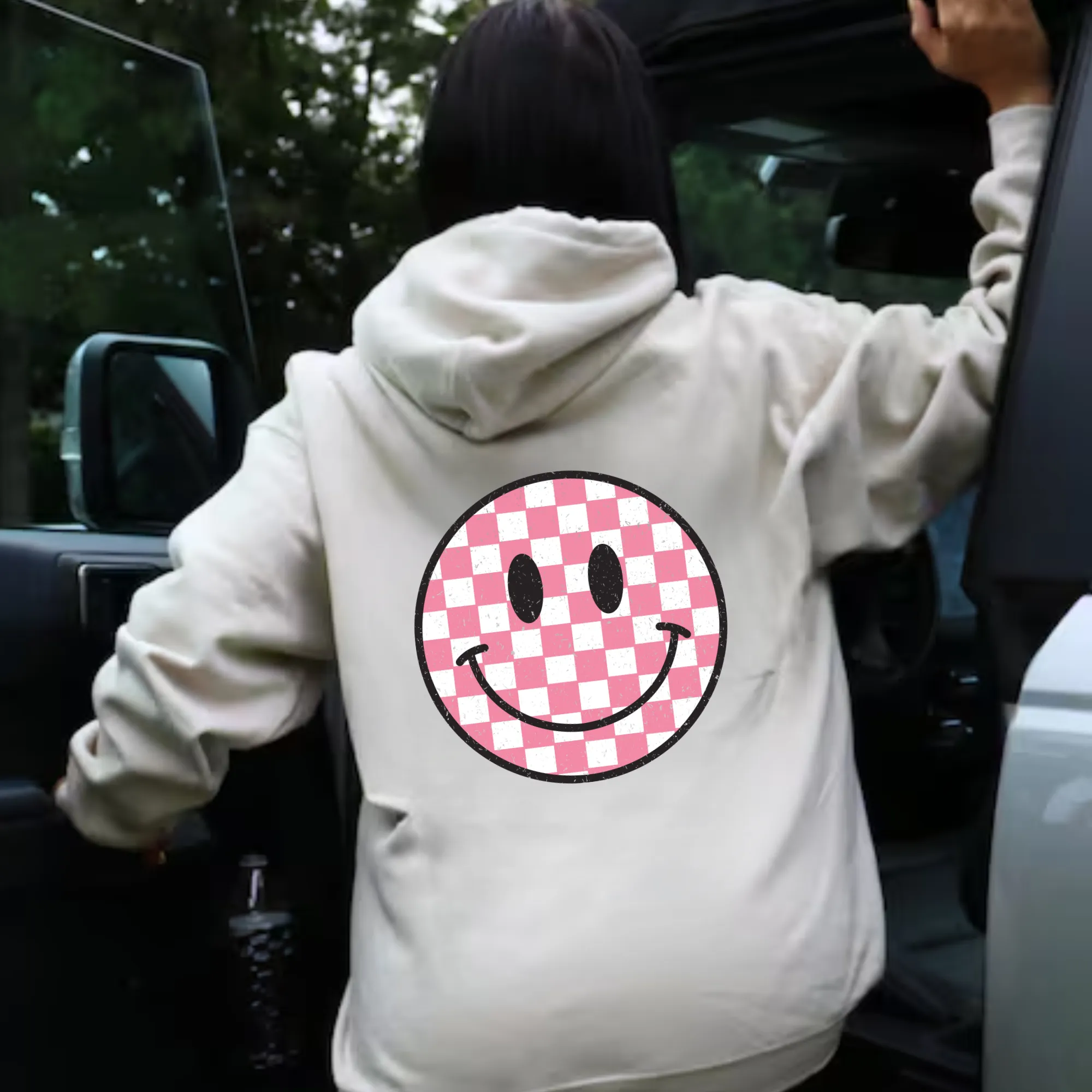 Retro Checkered Happy Face Hoodie