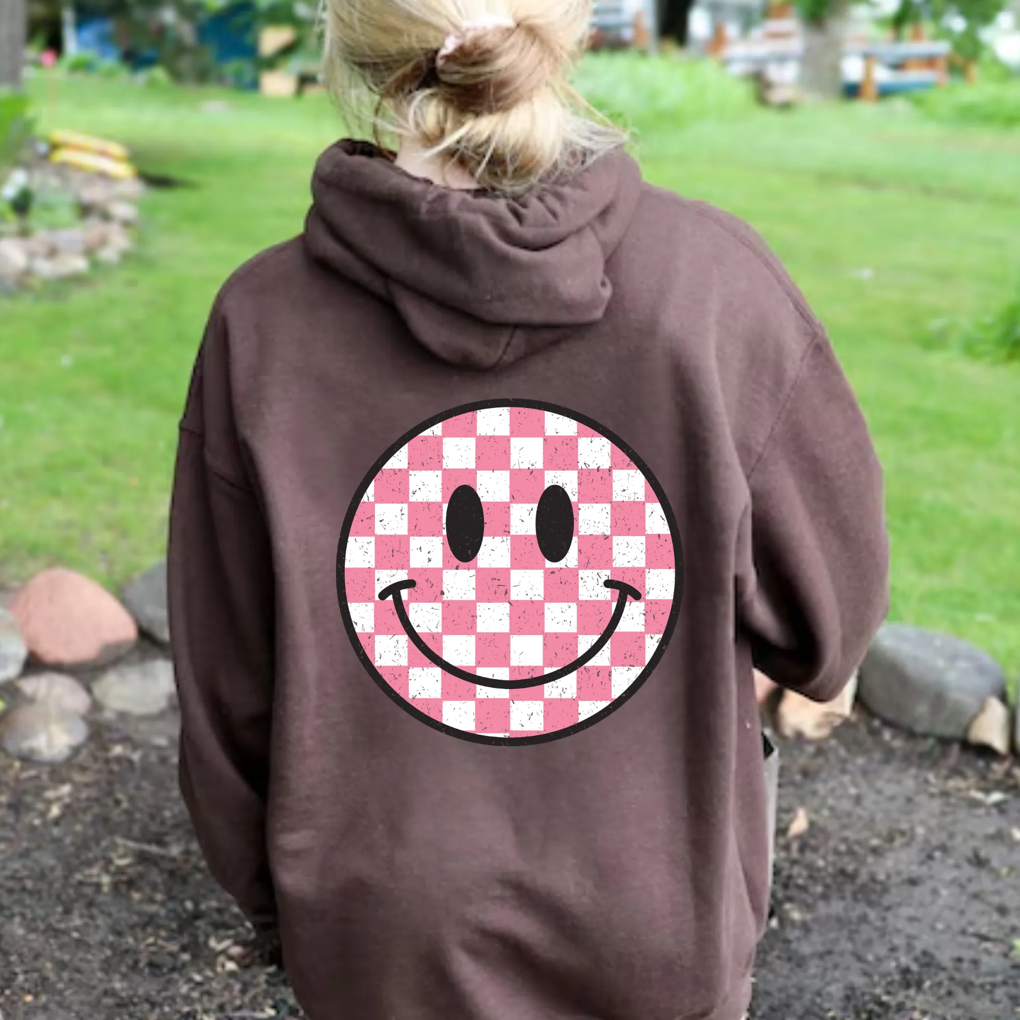 Retro Checkered Happy Face Hoodie