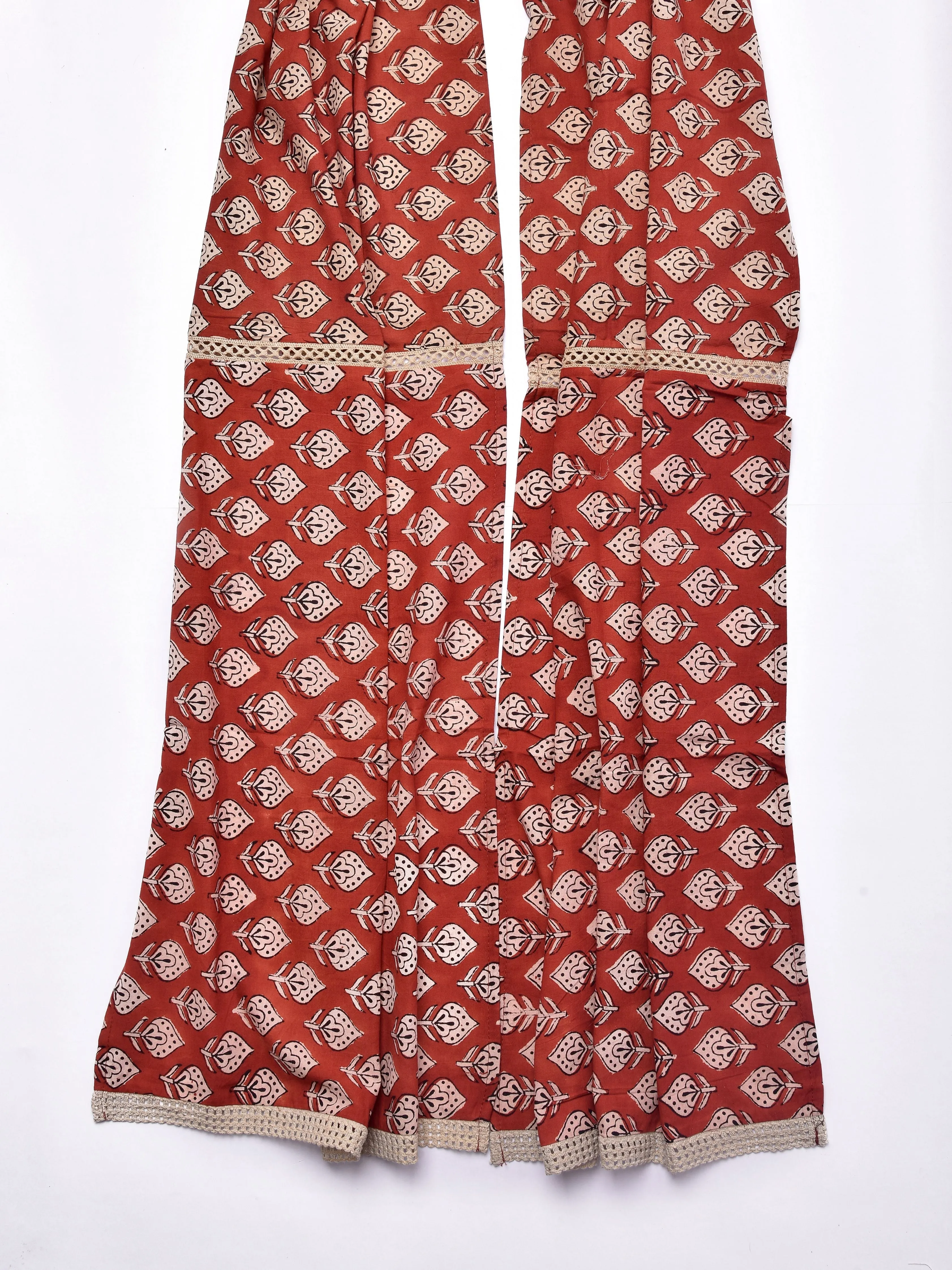 Rust Red Bagru Floral Print Cotton Stole