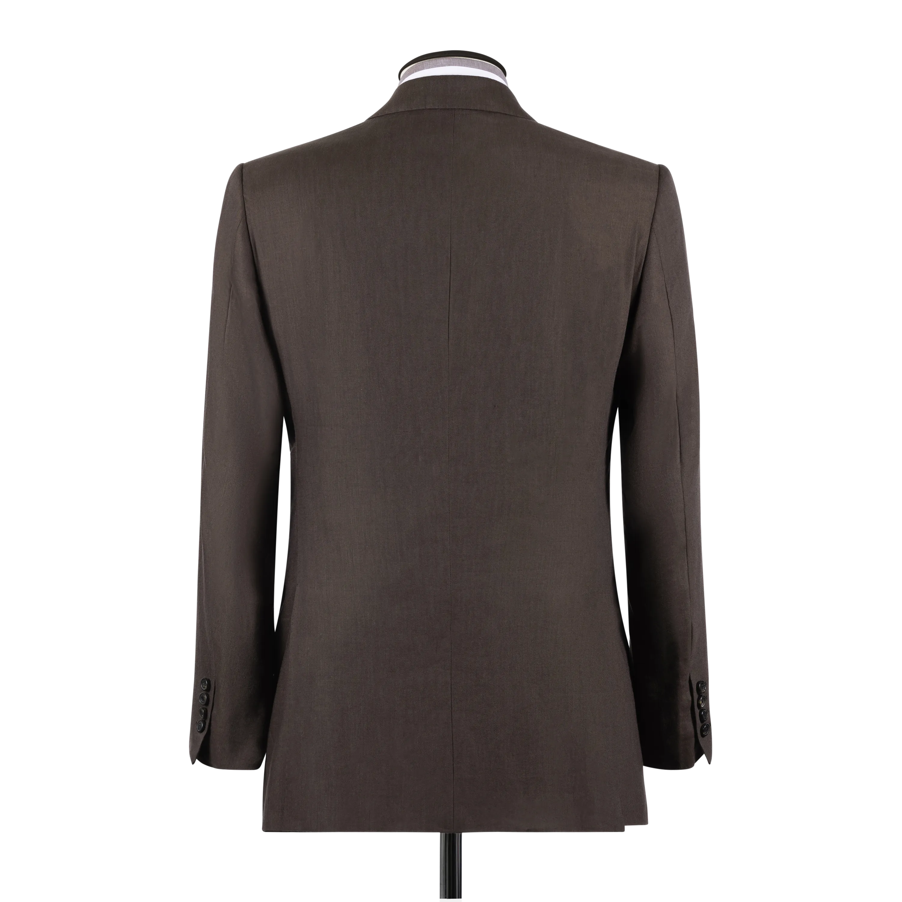 Single Breasted Peak Lapel Suit in Brown Wool, Silk and Linen