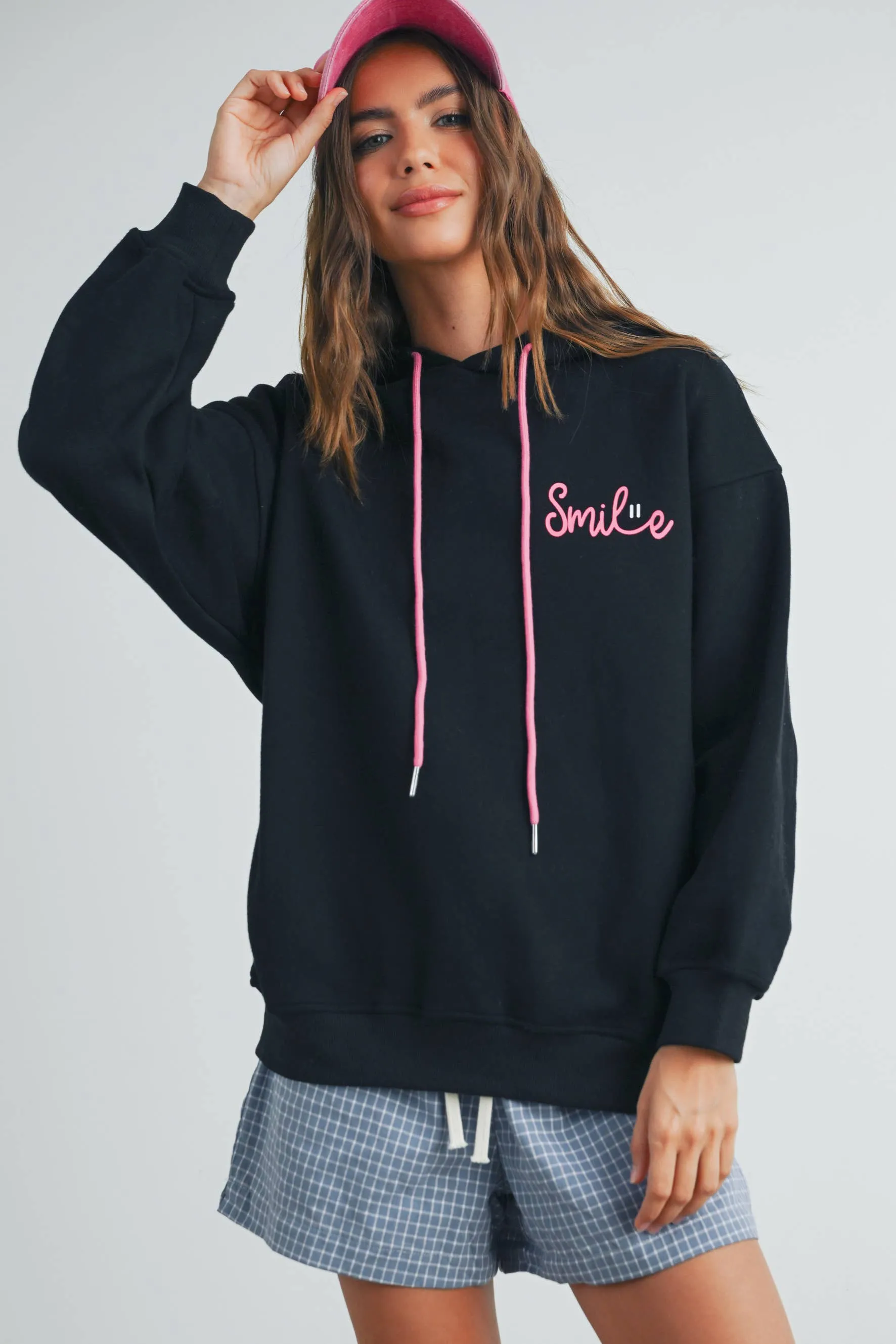 Smile Printed Drawstring Hoodie