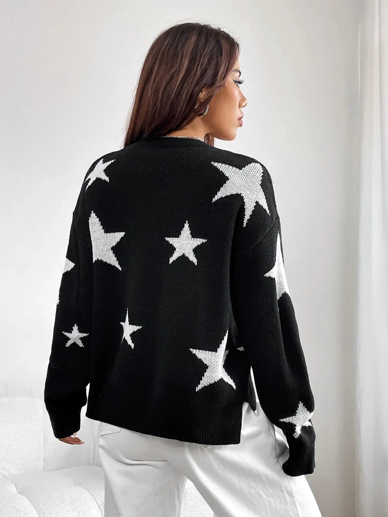 Spring Stylish Colorful Contrast Starry Cozy Comfortable Loose Long-sleeved Warm Sweater