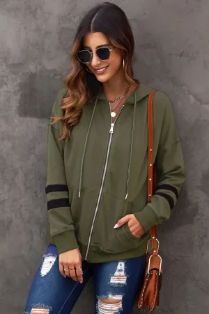 Striped Drop Shoulder Hooded Jacket with Pockets