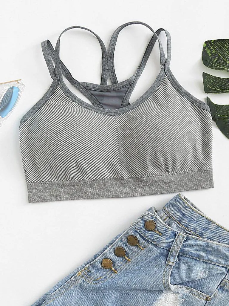 Striped Strappy Sports Bra