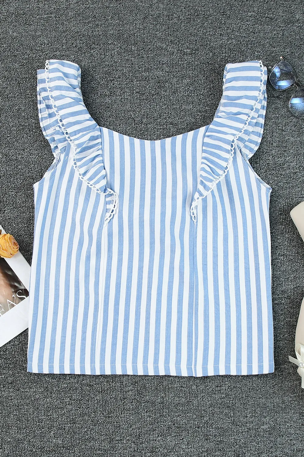 Striped Tie Back Ruffled Tank