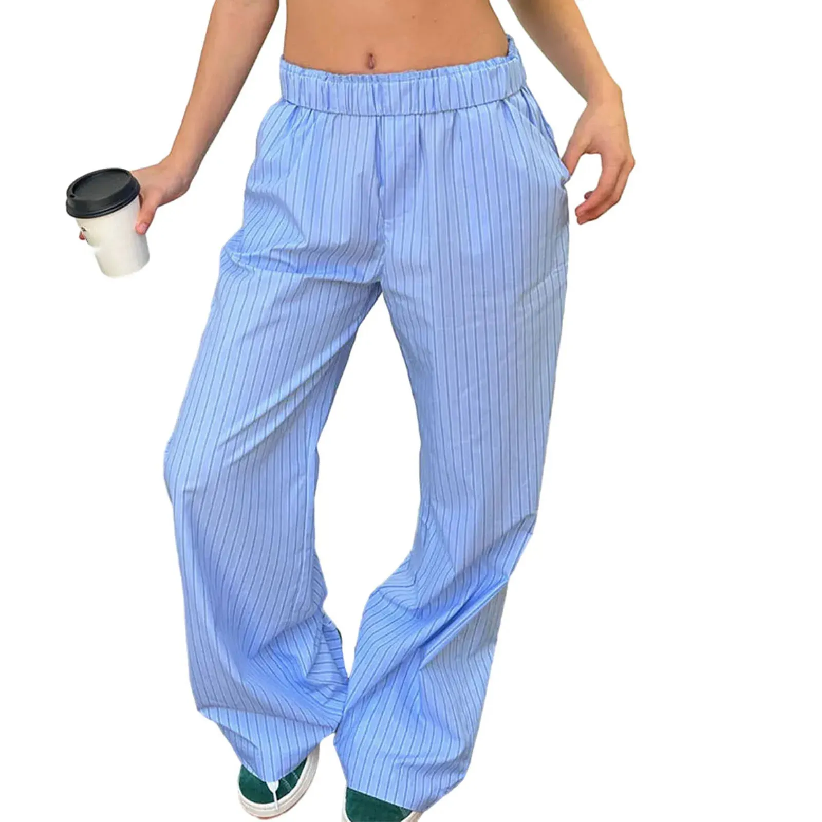 Striped Wide Leg Pinstripe Loose High Waist Pajama Gingham Y2K Pants