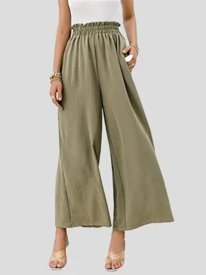 Summer Solid High-waist Nine-point Soft Wide-leg Pants for Women