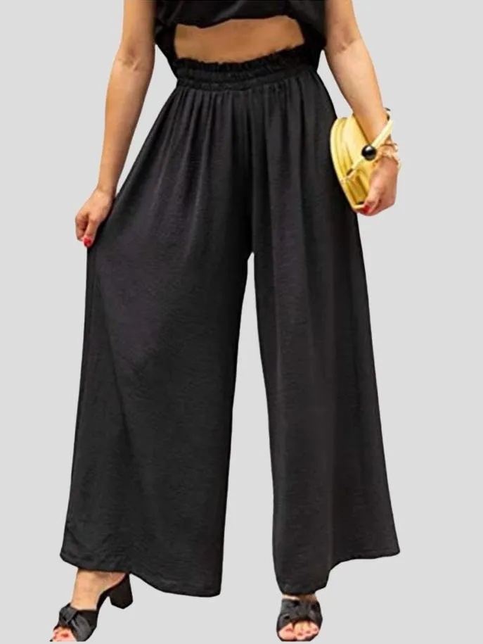 Summer Solid High-waist Nine-point Soft Wide-leg Pants for Women