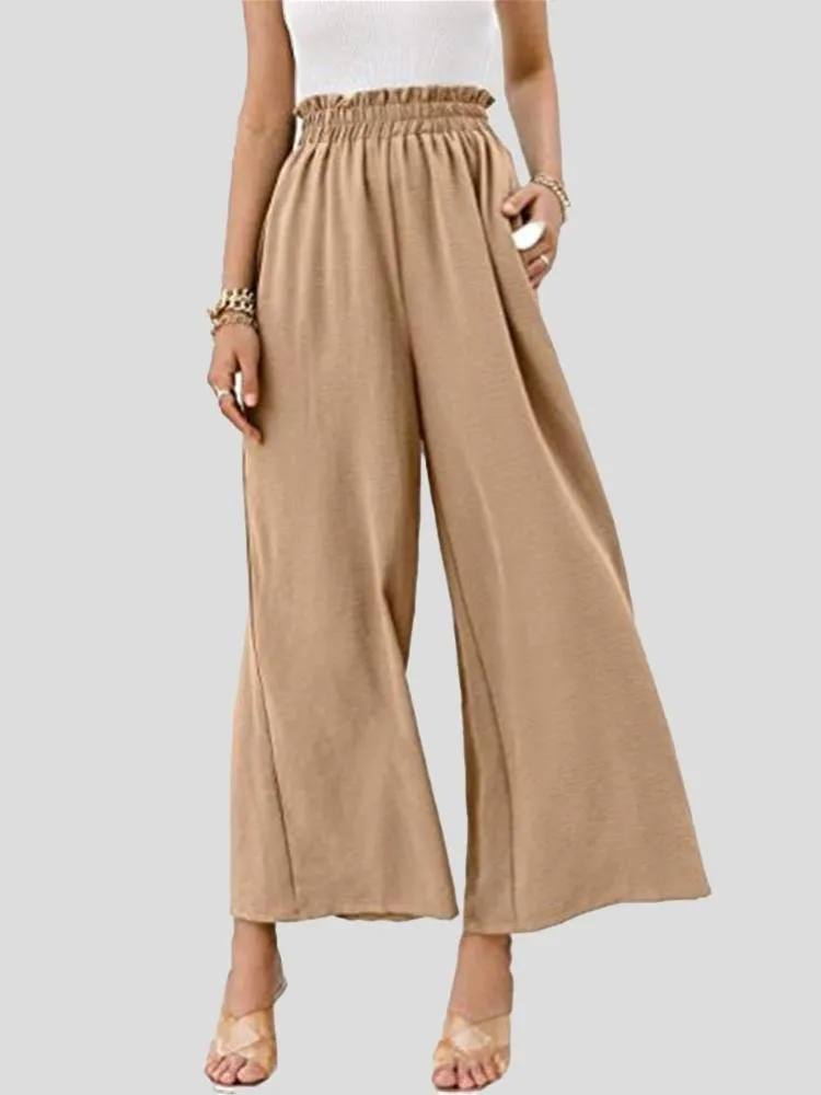 Summer Solid High-waist Nine-point Soft Wide-leg Pants for Women