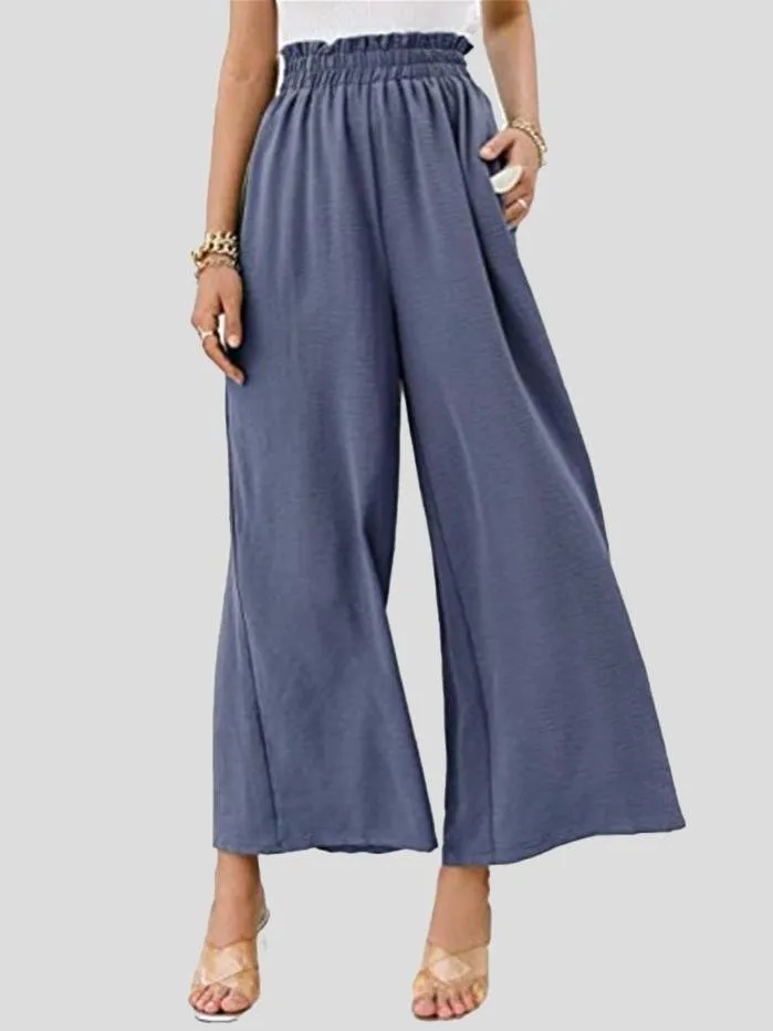 Summer Solid High-waist Nine-point Soft Wide-leg Pants for Women