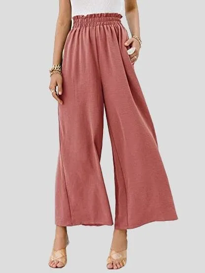 Summer Solid High-waist Nine-point Soft Wide-leg Pants for Women