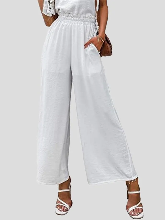 Summer Solid High-waist Nine-point Soft Wide-leg Pants for Women