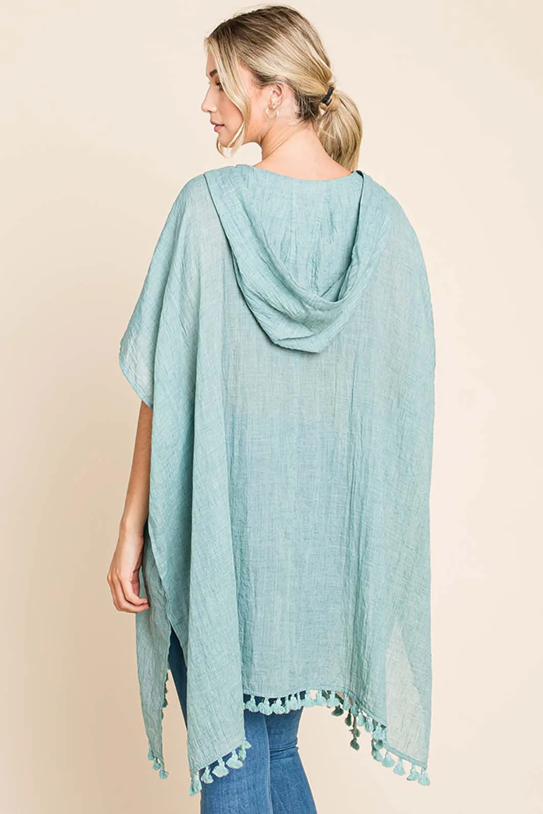 Tassel Hem Hooded Cover Up