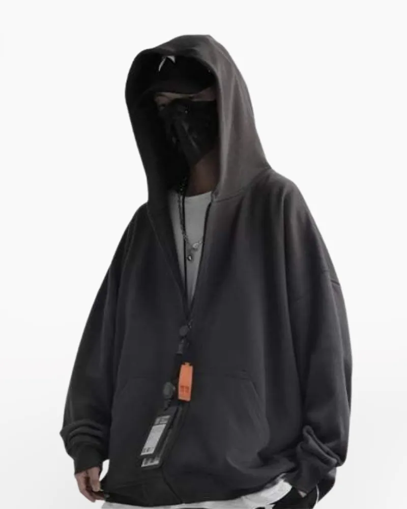 Techwear Oversized Grey zip-up Hoodie