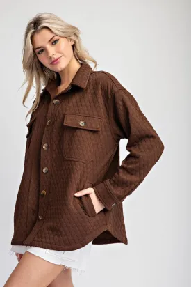 Textured Button Down Jacket - Coffee