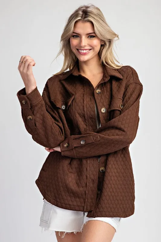 Textured Button Down Jacket - Coffee