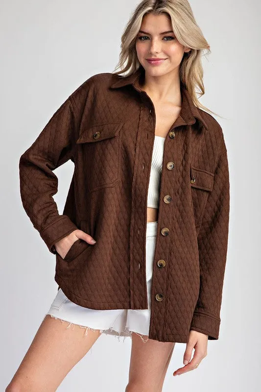 Textured Button Down Jacket - Coffee