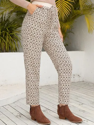 Tied Printed Pants with Pockets