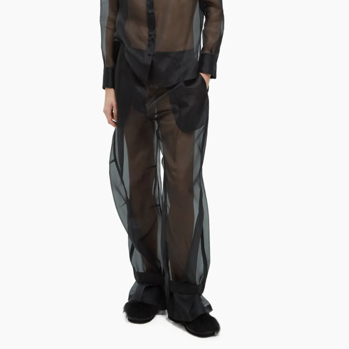 Trousers in silk organza