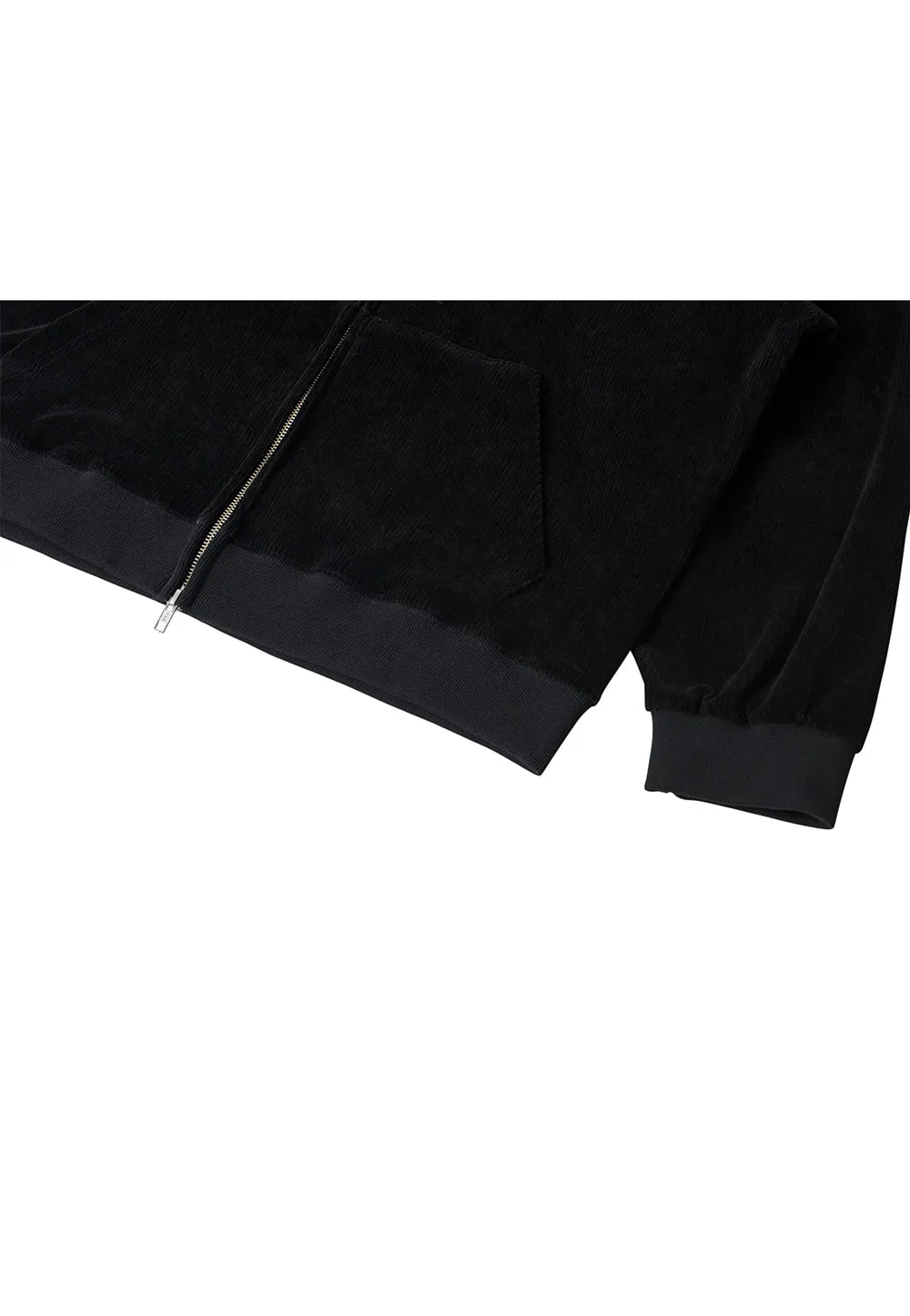 Velour corduroy hood zip-up black