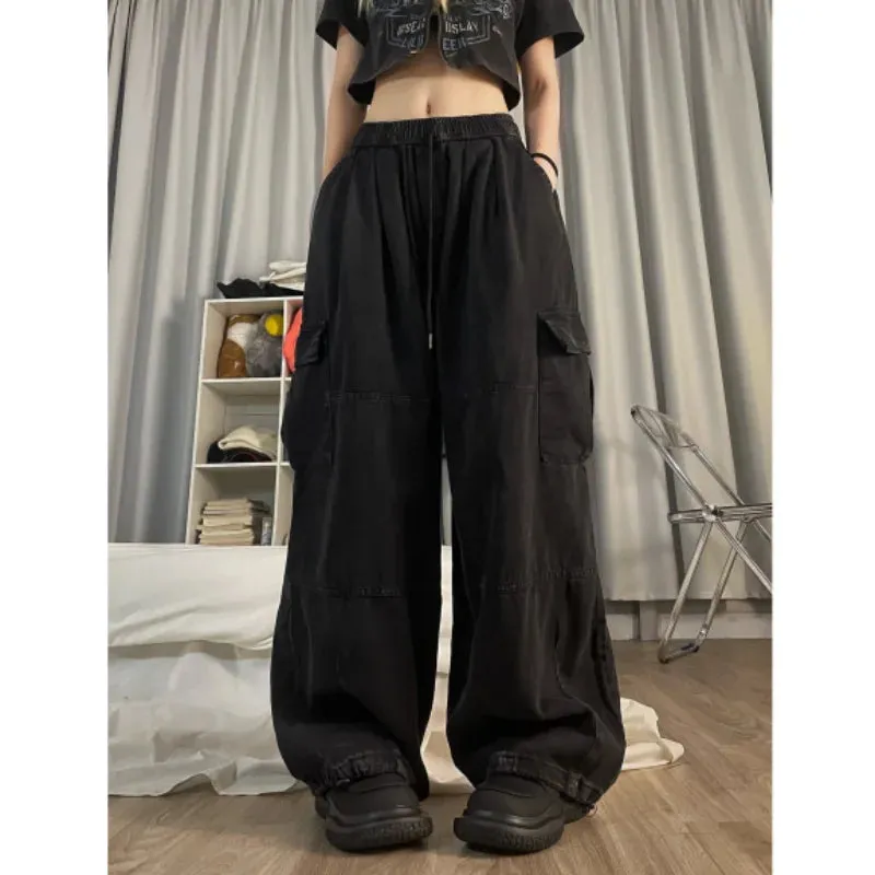 Vintage Cargo Pants Style Wide Leg Trousers Pockets Oversized Streetwear Pants