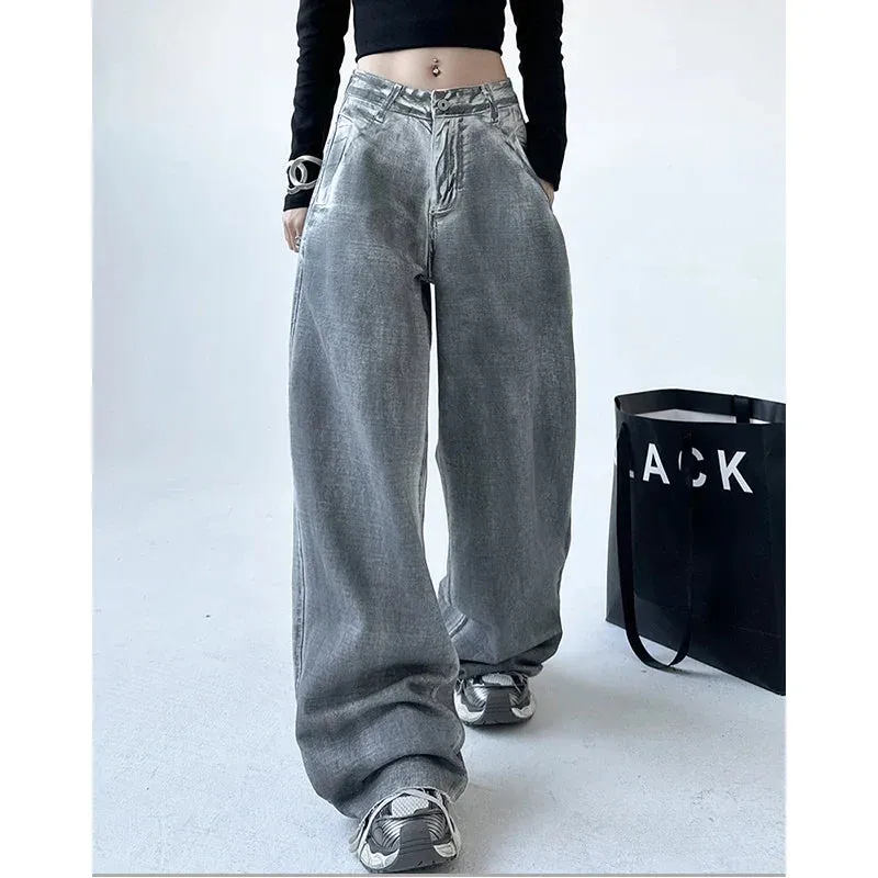 Vintage Grunge Streetwear High Waist Straight Denim Pants