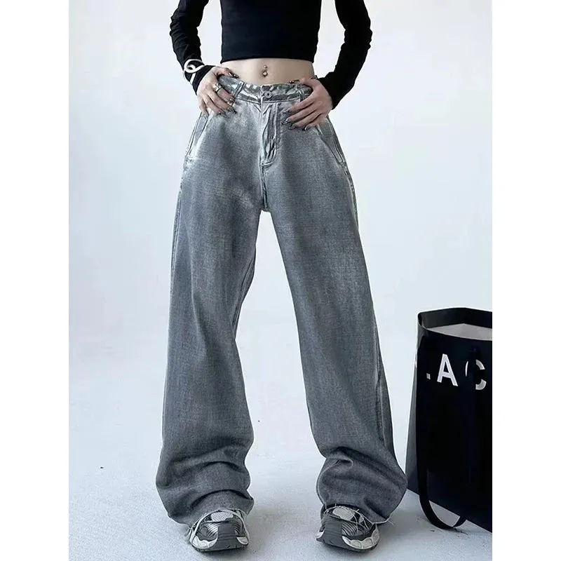 Vintage Grunge Streetwear High Waist Straight Denim Pants