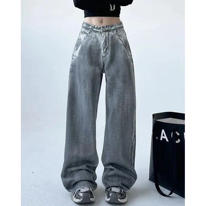 Vintage Grunge Streetwear High Waist Straight Denim Pants