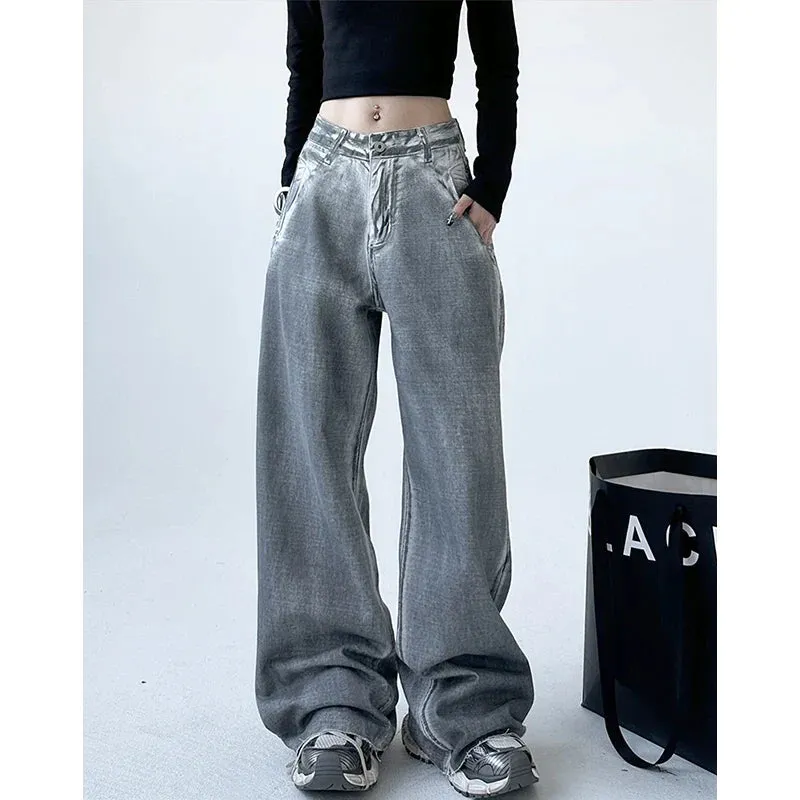 Vintage Grunge Streetwear High Waist Straight Denim Pants