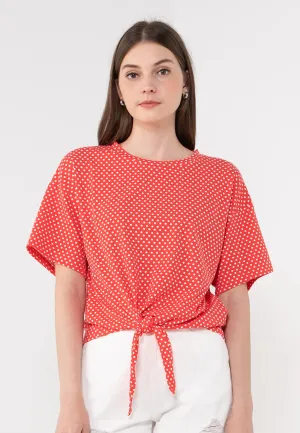 VOIR JEANS Polka Dots Tie-Hem Tee