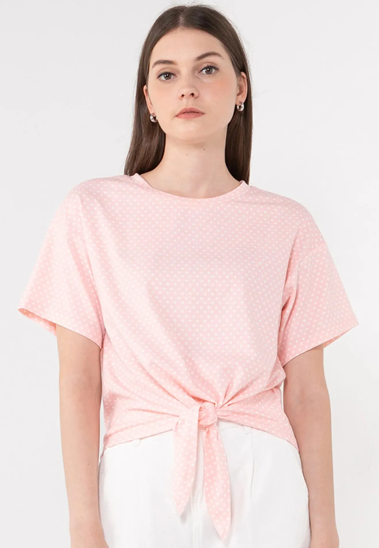 VOIR JEANS Polka Dots Tie-Hem Tee