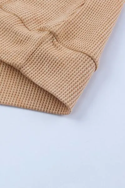 Waffle-Knit Drawstring Kangaroo Pocket Hoodie