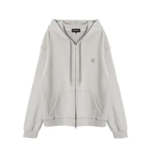 WAL signature stitch hood zip-up light grey