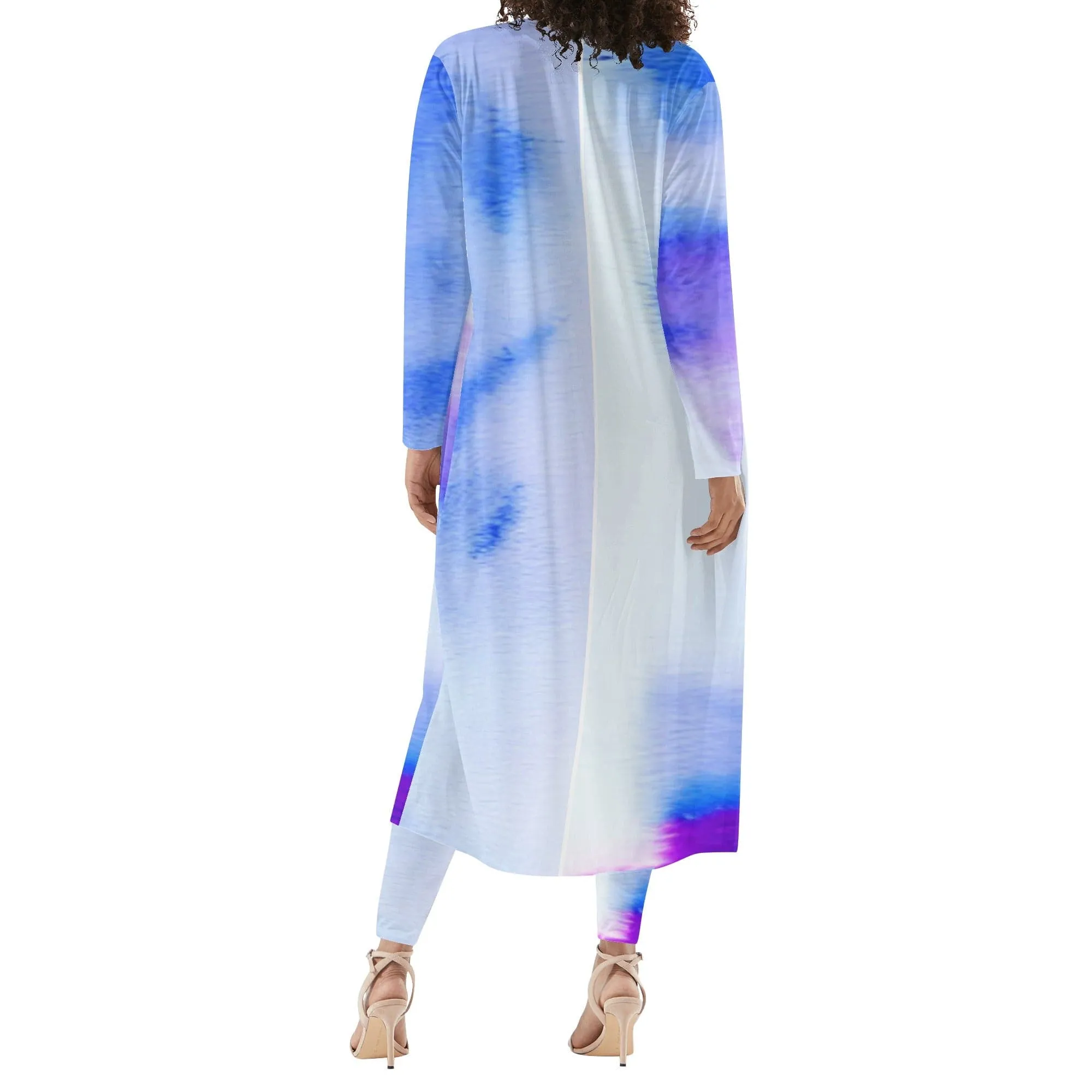 Water Color Women's Long Sleeve Cardigan and Leggings Set