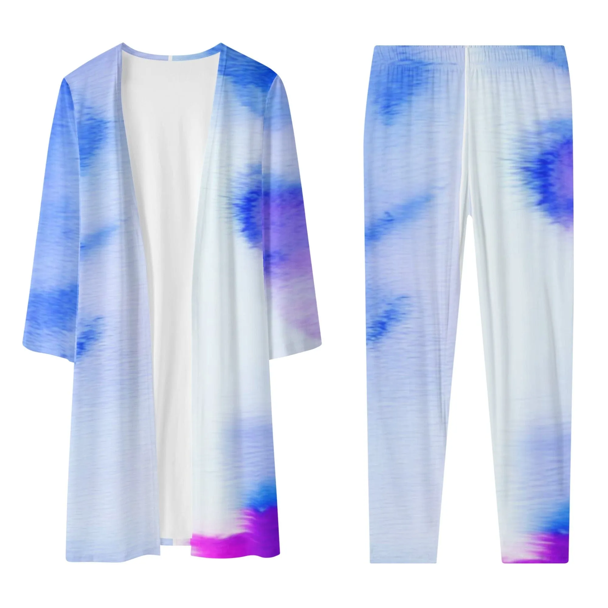 Water Color Women's Long Sleeve Cardigan and Leggings Set