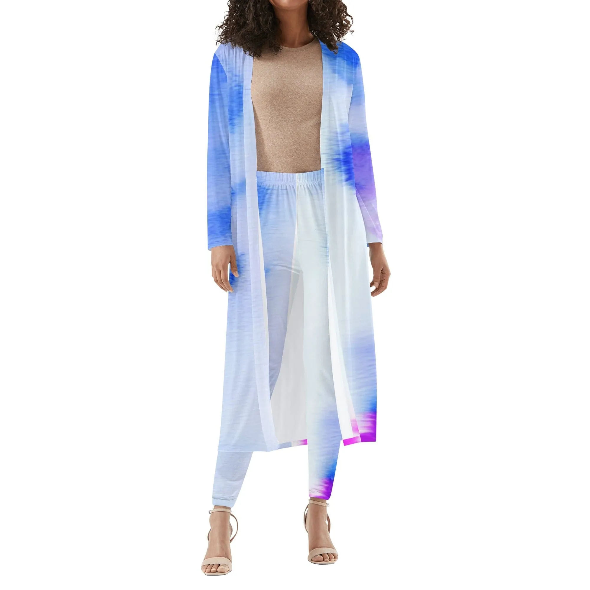 Water Color Women's Long Sleeve Cardigan and Leggings Set