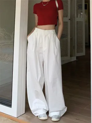 White Baggy For Women Vintage High Waist Wide Leg Jogging Pants