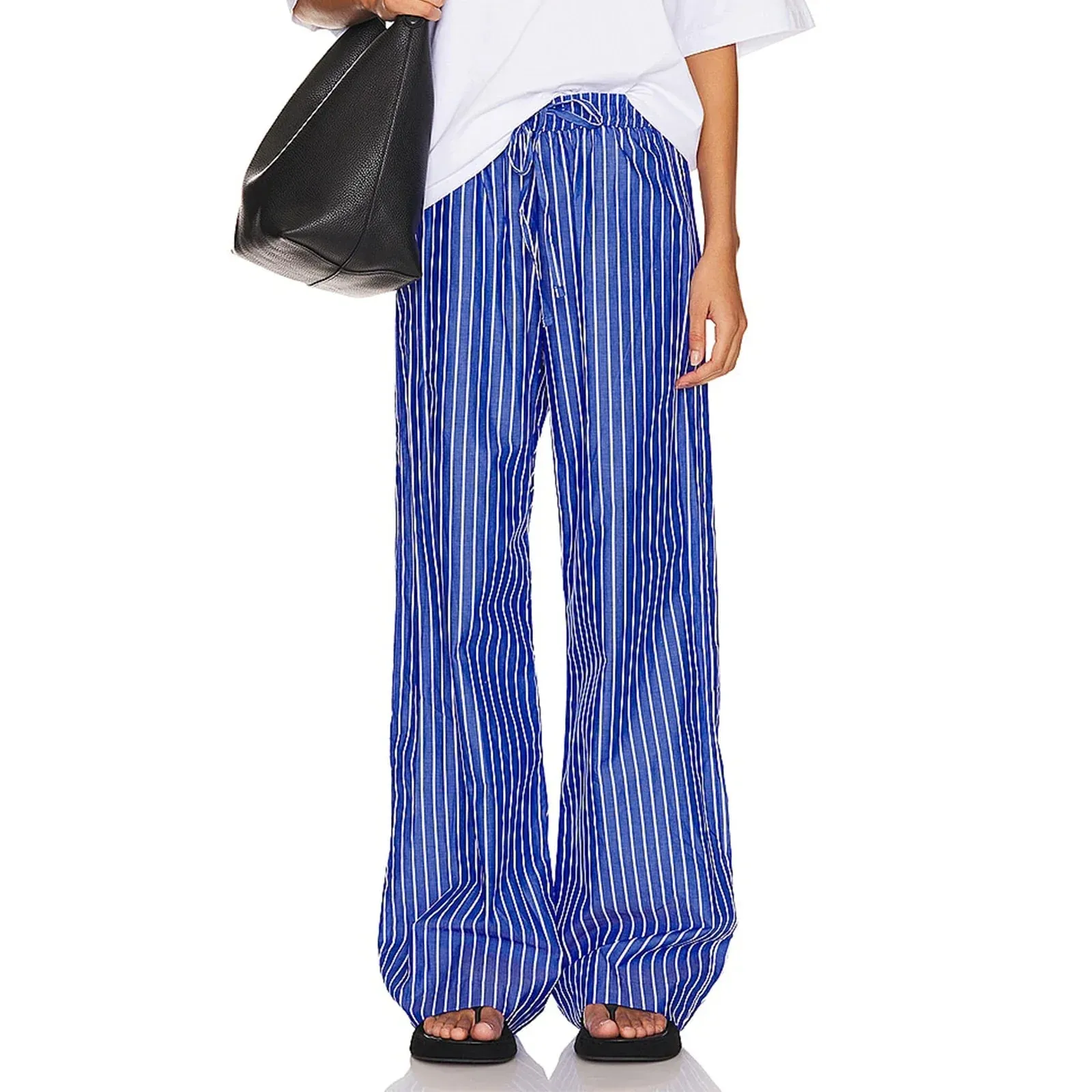 Wide Casual Stripe Elastic Drawstring Work Office Streetwear Loose Pants