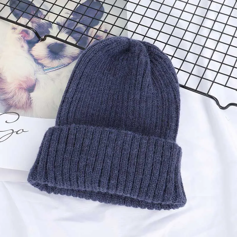 Winter Solid Color Wool Knit Beanie Women Fashion Casual Hat Warm Female Soft Thicken Hedging Cap Slouchy Bonnet Ski