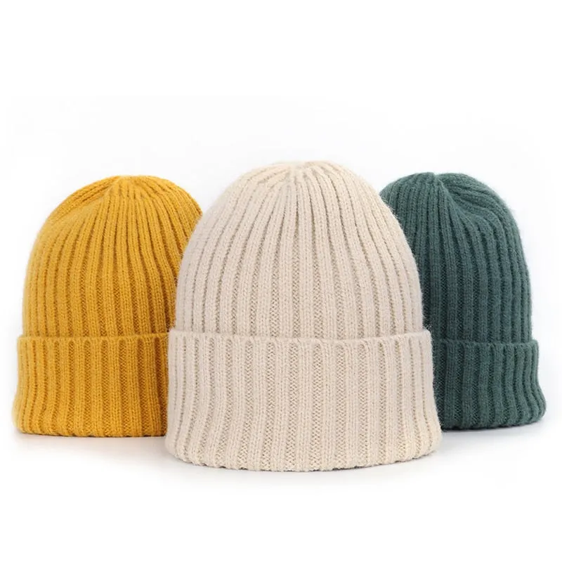 Winter Solid Color Wool Knit Beanie Women Fashion Casual Hat Warm Female Soft Thicken Hedging Cap Slouchy Bonnet Ski