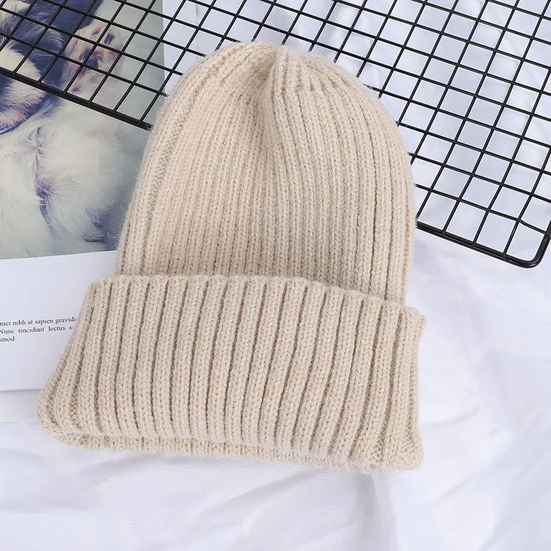 Winter Solid Color Wool Knit Beanie Women Fashion Casual Hat Warm Female Soft Thicken Hedging Cap Slouchy Bonnet Ski