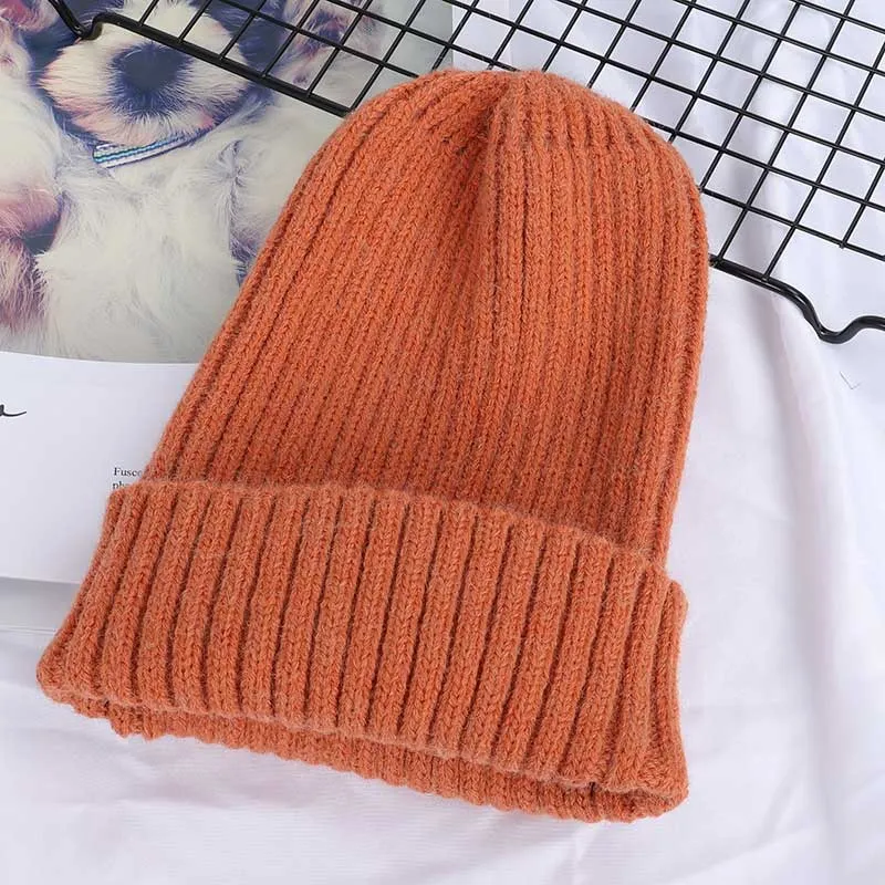 Winter Solid Color Wool Knit Beanie Women Fashion Casual Hat Warm Female Soft Thicken Hedging Cap Slouchy Bonnet Ski