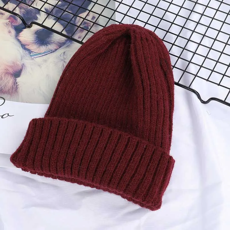 Winter Solid Color Wool Knit Beanie Women Fashion Casual Hat Warm Female Soft Thicken Hedging Cap Slouchy Bonnet Ski