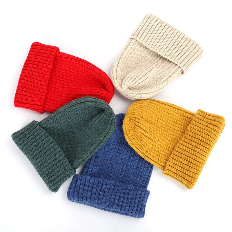 Winter Solid Color Wool Knit Beanie Women Fashion Casual Hat Warm Female Soft Thicken Hedging Cap Slouchy Bonnet Ski