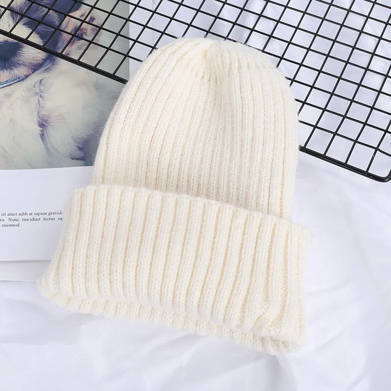 Winter Solid Color Wool Knit Beanie Women Fashion Casual Hat Warm Female Soft Thicken Hedging Cap Slouchy Bonnet Ski