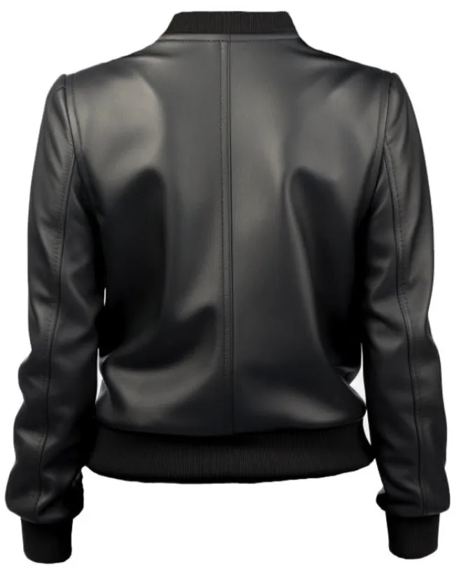 Women Bomber Leather Jacket- Black Leather Jacket for Women-Leatheroxide