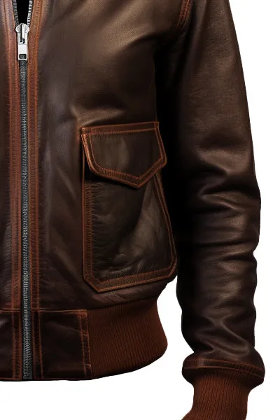 Women Bomber Leather Jacket- Brown Leather Jacket for Women